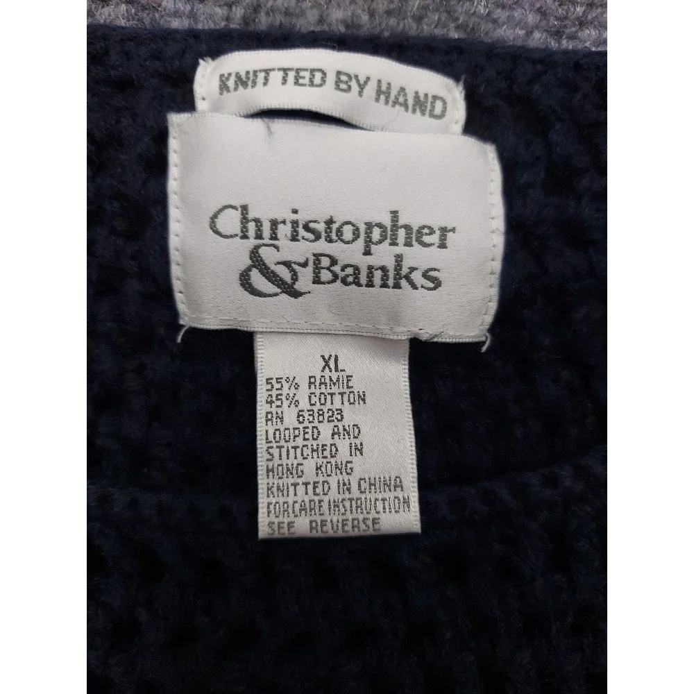 Vtg Christopher & Banks Flag Sweater Womens XL Blue FLAG Patriotic Hand Knit - Picture 3 of 10